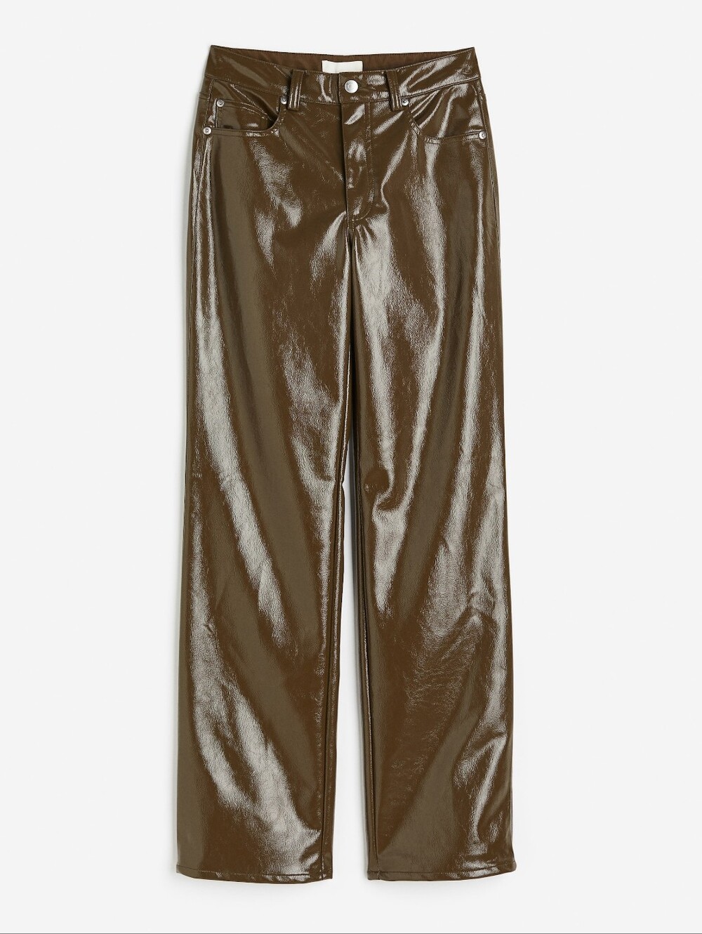 NWT H&M Dark Khaki Green Coated Vegan Leather Trousers